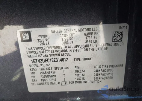 2014 GMC Sierra Sle z USA, uszkodzony, nr VIN 1GTV2UEC1EZ314012